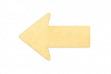 Yellow arrow pointing leftward, textured paper surface, transparent background with clean graphic design