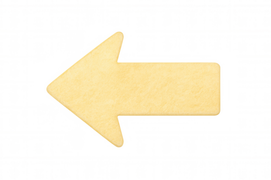 Yellow arrow pointing leftward, textured paper surface, transparent background with clean graphic design