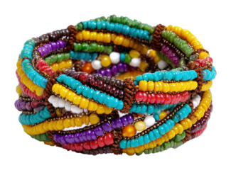 Colorful beaded bracelet craft jewelry design creativity isolated on transparent background