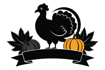 Fototapeta premium Stylized Turkey with Pumpkins and Leaves on Banner for Autumn Celebration Design