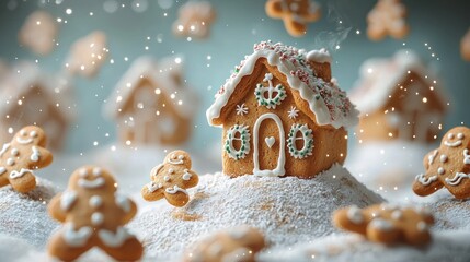 Festive gingerbread cookies and houses