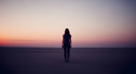 Lone woman silhouette standing against a beautiful serene sunset sky solitude contemplation peace tranquility vastness horizon dreams ethereal serene Saree indian 