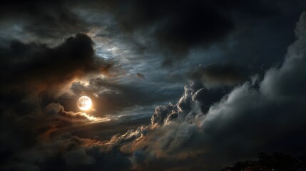 Moody Night Sky Dramatic Clouds and Hidden Moon