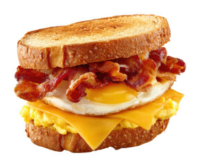 Delicious breakfast sandwich with bacon and egg diner food isolated on transparent background