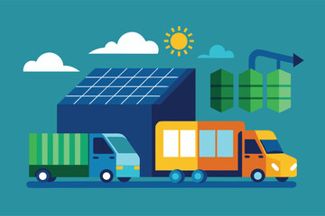 Sustainable Energy and Transportation Illustration with Solar Panels and Electric Vehicles
