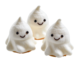 Cute ghost meringue treats kitchen food bright top-down isolated on transparent background