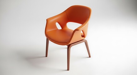 Modern orange upholstered armchair with sleek metal legs isolated on a light studio background