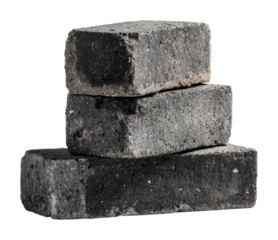 Construction action stacked bricks in industrial environment isolated on transparent background