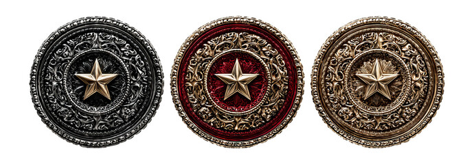 Fototapeta premium Decorative Shields Set with Star Design on Transparent Background