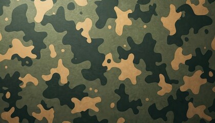 Fototapeta premium Seamless camouflage pattern with irregular splotches of dark green, light green, tan. Textured fabric design provides effective concealment in natural environments, suitable for military apparel,