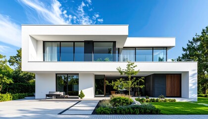 Fototapeta premium Modern White House Exterior Design Luxury Home Architecture.