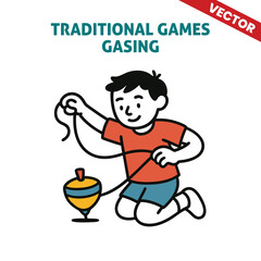 Traditional Games Gasing – A Fun Toy Spinning on the Ground with a Person Playing Gasing