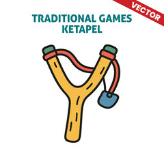 Traditional Ketapel Slingshot with Yellow Rubber Band and Ammo Ball, Vector Design