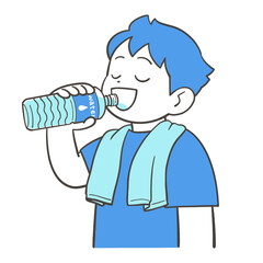 ペットボトルの水を飲む男の子