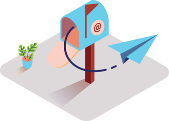 Isometric Illustration: Email Delivery Concept; Modern, Playful, and Efficient Communication