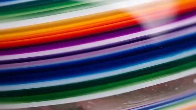 Colorful layers of translucent plastic plates stacked in a vibrant display, creating a playful atmosphere