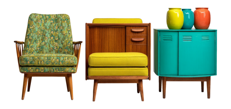 Vintage Furniture Set Isolated on Transparent Background for Design Use