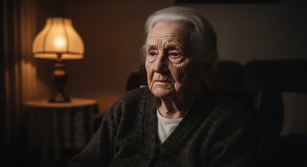 Elderly woman with a thoughtful expression.