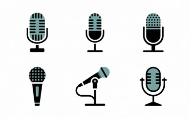 Microphone Icon Set Retro, Podcast, Karaoke, Wireless & Studio Mics