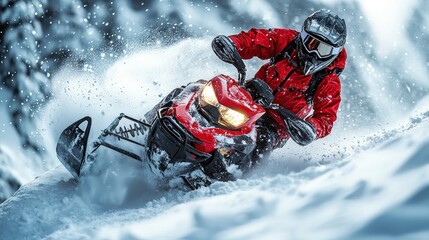 Person driving snowmobile through snow