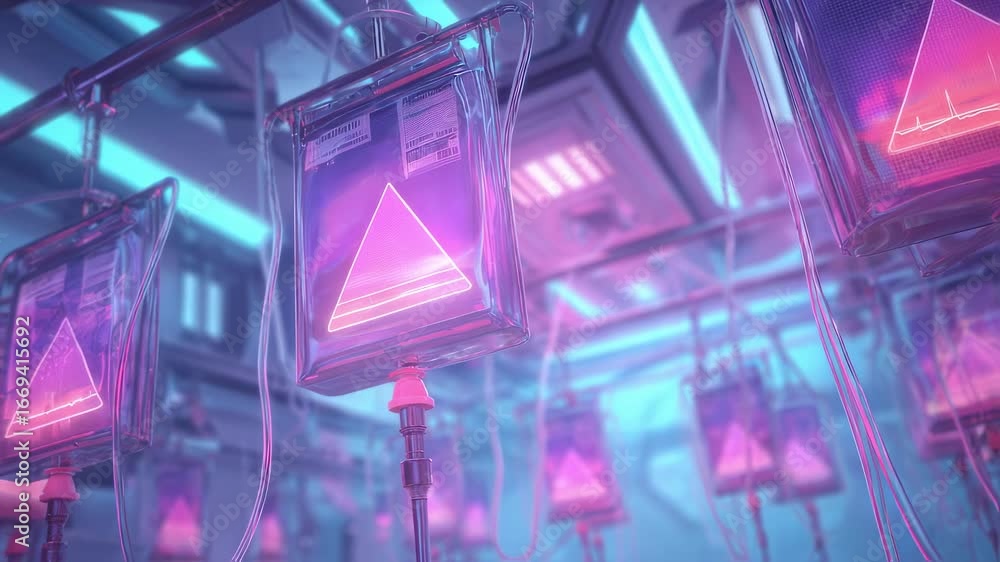 Poster close medium shot highlighting a colorful synthwave distraction game on a ceiling featuring electrif