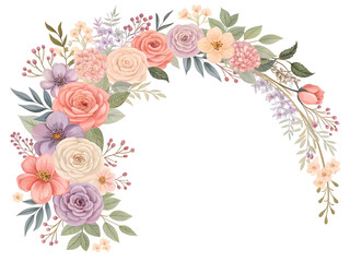 A detailed floral frame with a curved rose arch and delicate blossoms image