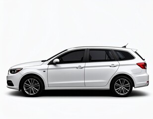 Fototapeta premium Modern White Station Wagon Side View Isolated on White Background