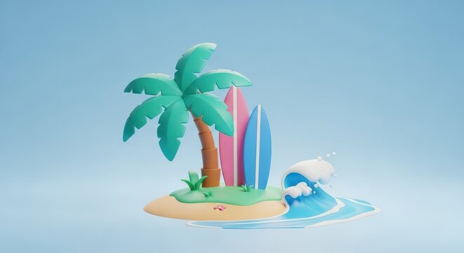 3d Cartoon Island Palm Tree Surfboards