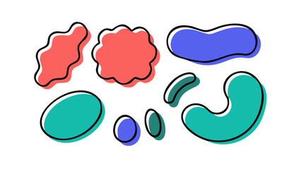 Collection of colorful abstract shapes with black outline, perfect for adding a modern and creative touch to any design project