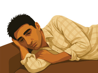 Sad Man Lying on a Sofa