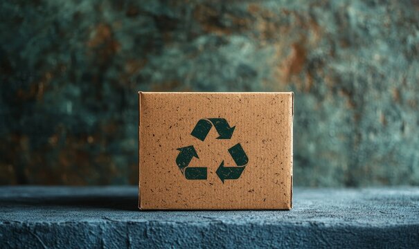 brown carton box adorned with the universal recycling symbol, emphasizing eco-friendly, sustainable, and reusable packaging solutions for environmentally conscious shipping, Generative AI