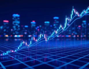 Digital stock market graph shows financial growth in city