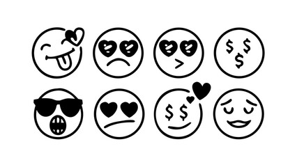 Set of different emoji faces with various expressions cartoon characters for social media, messages and communication