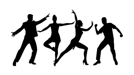 Dynamic silhouettes of people dancing and celebrating at a lively party or event captures the energy and joy of music and movement