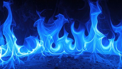 Abstract blue flames burning intensely against a dark background