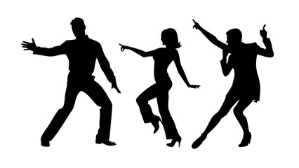 Silhouette of three people dancing in various poses, , showcasing energy, movement, and the joy of dance, perfect for party and event themes