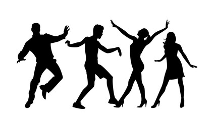 Obraz premium Dynamic silhouettes of people dancing and celebrating at a lively party or event captures the energy and joy of music and movement