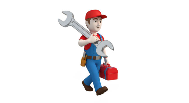 3d Cartoon Mechanic Walking With Wrench