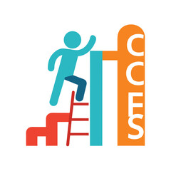 Person climbing ladder towards success text stairs