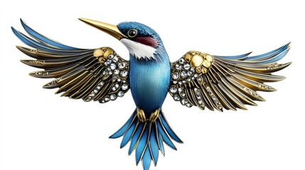 Fototapeta premium An ornate and detailed hummingbird brooch with rhinestones and golden embellishments for fashion