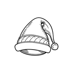 Classic Santa hat drawn in black and white line art design silhouette vector