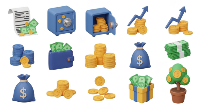 3d Money Icons Finance Investment Graphics