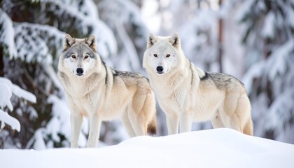 Fototapeta premium A majestic gray wolf-like Siberian husky dog with thick fur in the snow