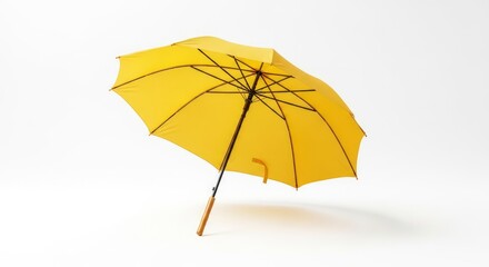 Bright Yellow Umbrella Isolated on White Background - Rain Protection and Weather Accessory