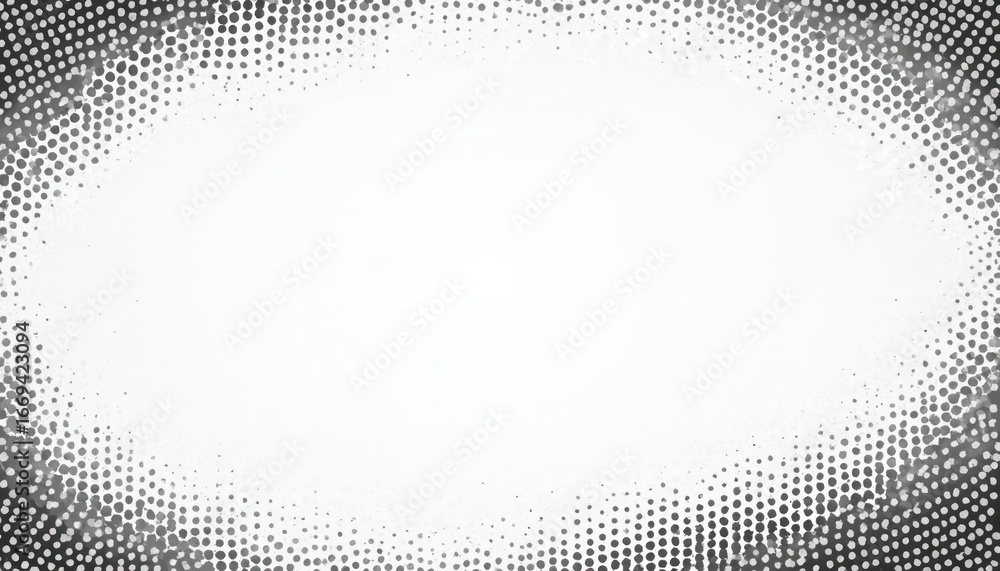 Poster Modern digital background with a grey halftone dot pattern. This abstract texture features a seamless circle design on white paper creating a subtle effect for text and design elements.