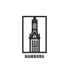 Hamburg, Germany old tower, city landmark clip art. Thin line vector pictogram, emblem, logo, icon, badge graphic. Flat, black building contour image