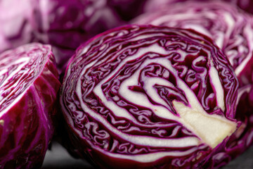 Macro of sliced red cabbage with pattern