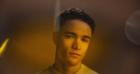 Beauty, masculine and portrait with man in studio for brooding facial expression or skincare....