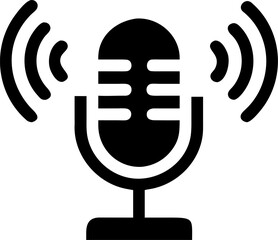 Retro microphone with sound waves for audio recording and broadcasting