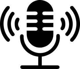 Modern microphone icon with radiating sound waves for audio recording and broadcasting